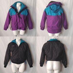 Columbia Waterproof 2-in-1 Ski Jacket Purple Teal Hooded Coat Insulated Small